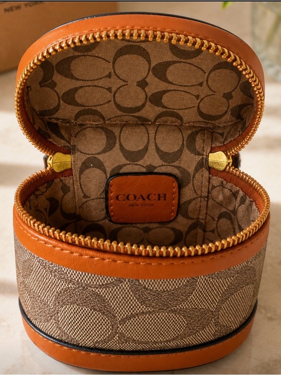 Coach Handbags - Coach Brown Signature Monogram Jewelry Case with Saddle Trim